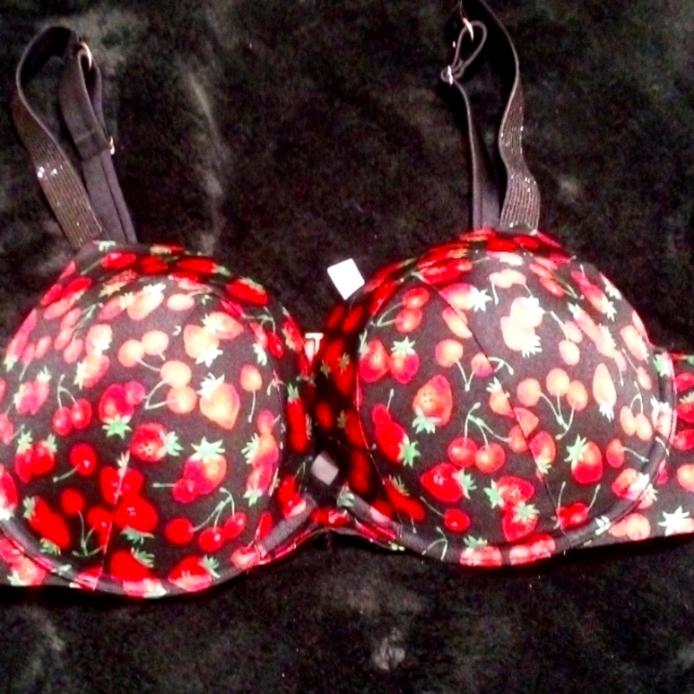 Strawberry black and red Victoria's secret bra